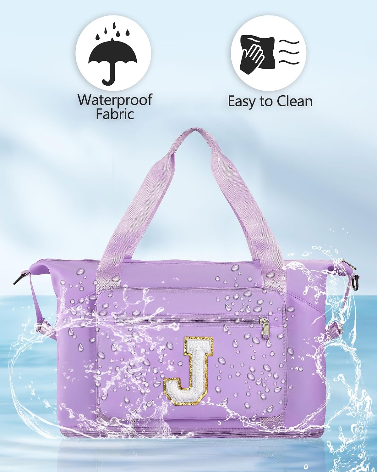 Teen Girl Gifts Trendy Stuff-Initial Duffle Bag for Travel, Carry on Bag Duffel Bags, GYM Weekend Overnight Bag with Shoes Compartment,Hospital Bags for Women-Purple J
