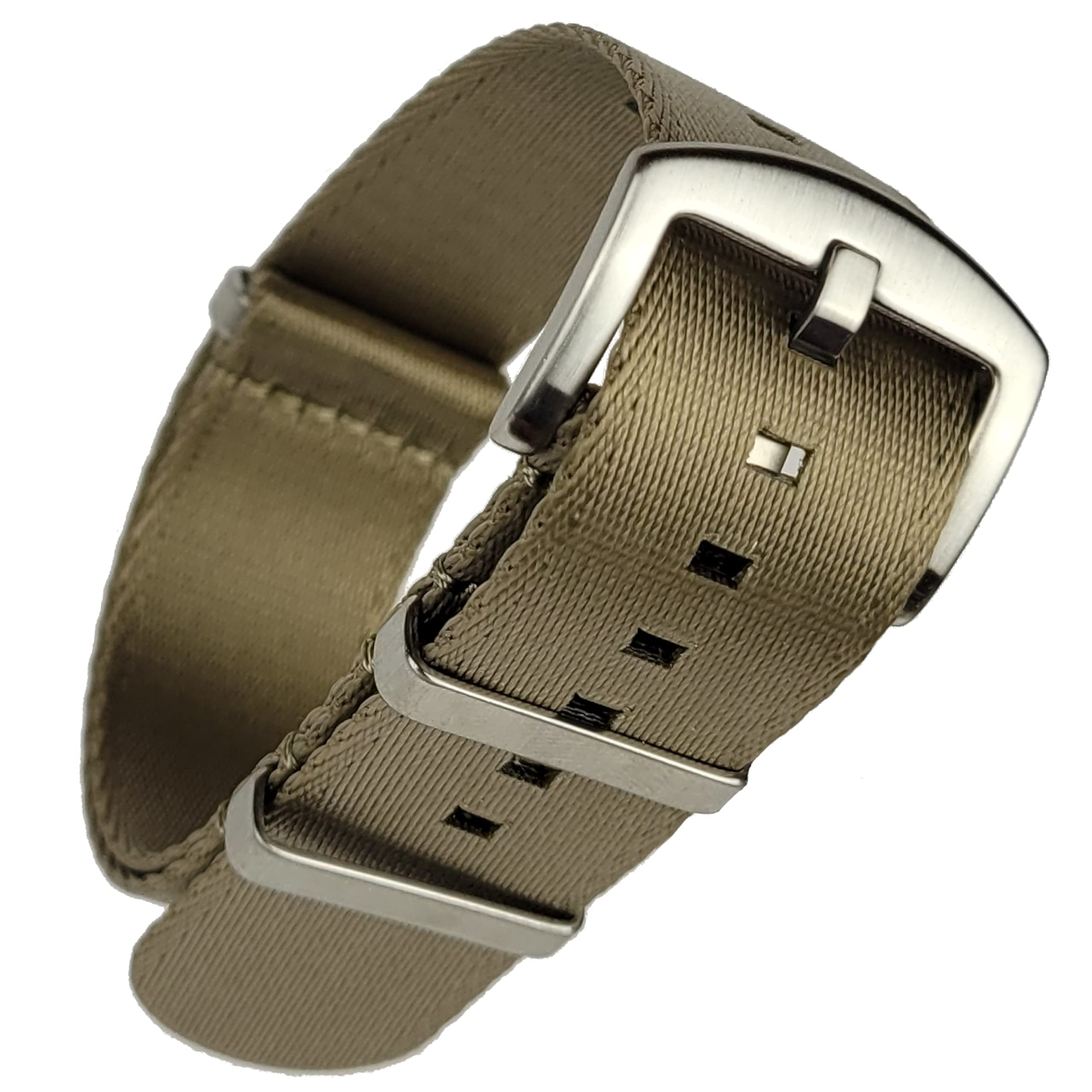 Buckle & StitchPremium Seatbelt Weave NATO Straps | 18mm 20mm 22mm | Black Blue Grey Tan Beige Green | Ultra Smooth Seat Belt Nylon Fabric | Double Pass G10 Military Style | Brushed Stainless Steel Buckle & Fittings