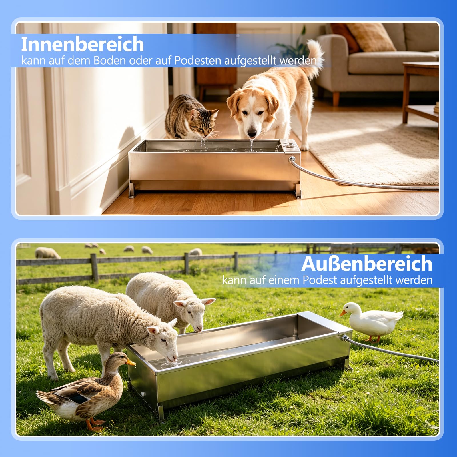 50L Automatische Tränkebecken, Edelstahl Tränkeautomat für Nutztiere & große Hunde, mit Schwimmerventil-Set, großvolumige Außentränke für Pferde, Schweine, Kühe und Ziegen