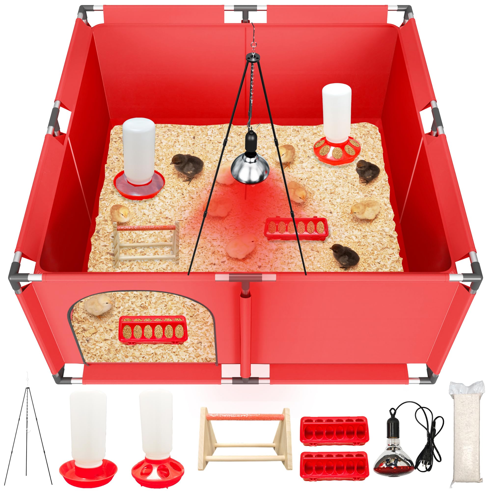 Caja de cría de pollitos para iniciación de pollos, incluye lámpara de calor de temporización, aserrín, comedero de pollitos y juego de bebedero, criador de aves de corral con lámpara de calor