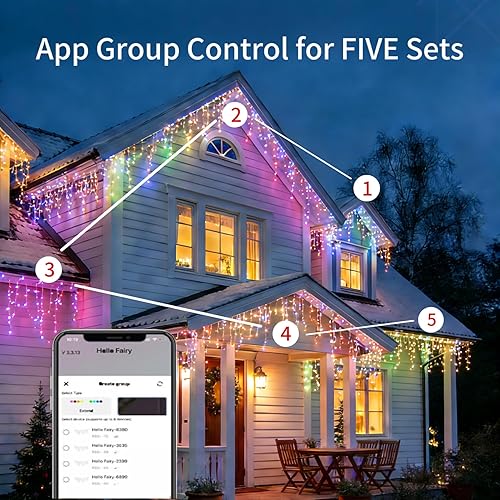 Miniatura 5 de Luces de carámbano inteligentes para Navidad, luces coloridas parpadeantes para exteriores, 43 pies, 400 LED, 48 modos de temporizador, enchufe