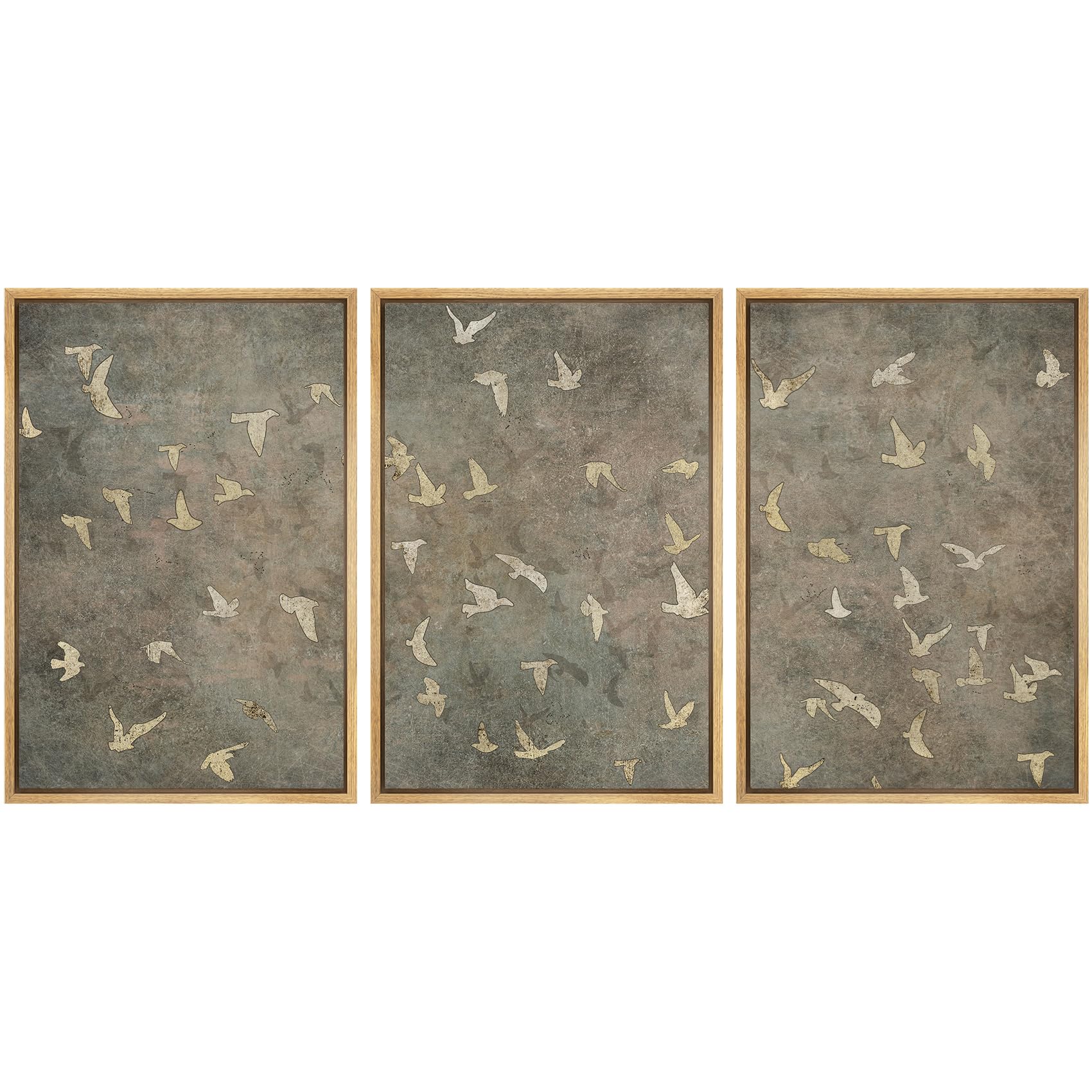 SIGNWIN Framed Canvas Print Wall Art Set Golden Birds