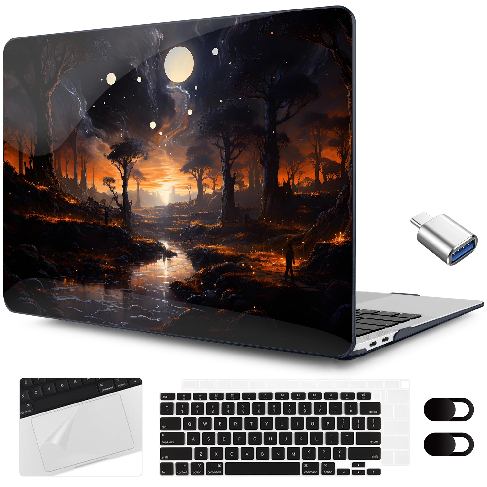 MEEgoodo for MacBook Air 13.3 inch Case 2021 2020 2019 2018 A2337 M1 A2179 A1932, Laptop Shell for MacBook Air M1 with Keyboard Webcam Cover &