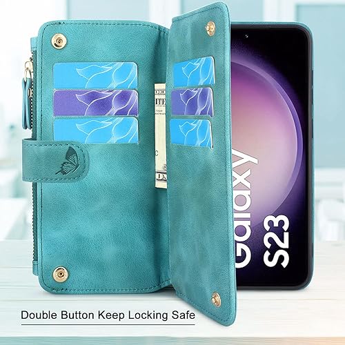 Miniatura 3 de Lacass Funda de piel con cierre para Samsung Galaxy S23 5G de 6.1 pulgadas (6.1 pulgadas, azul y verde)