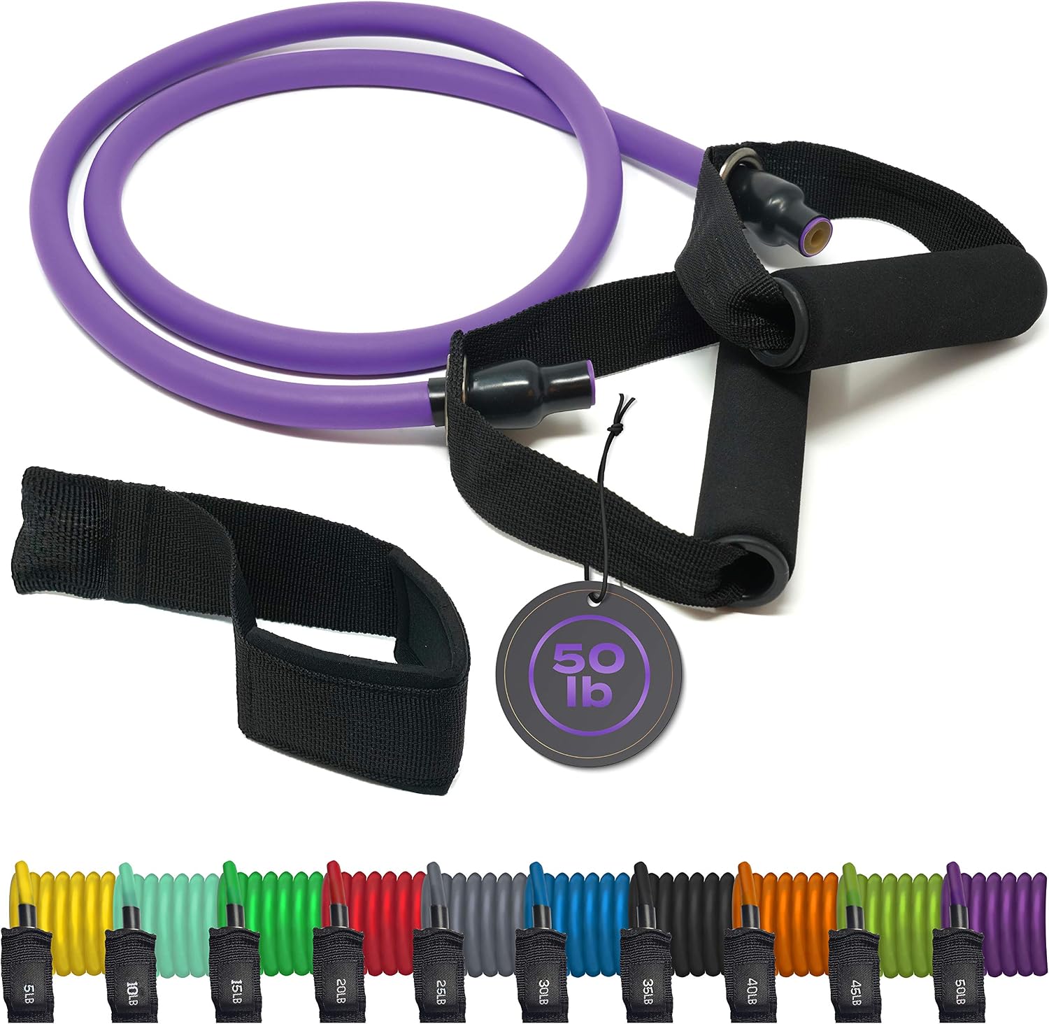 TRIBE Single Resistance Bands Set, Exercise Bands, Workout Bands with Fitness Band, Handles, Door Anchor & eBook for Resistance Training, Physical Therapy, Gym & Home Workout Gear. One Single Band Set