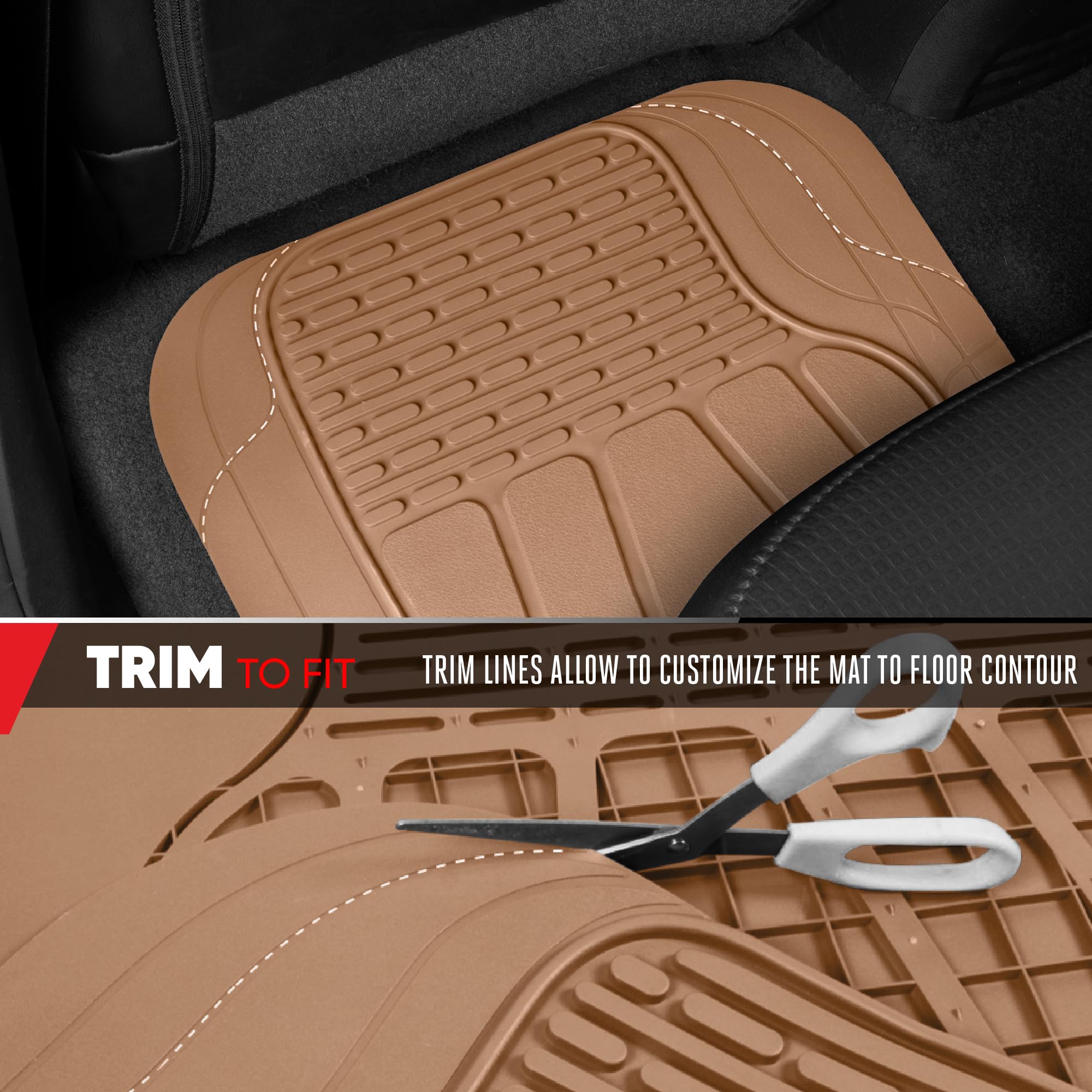 Tapetes Motor Trend Todo Clima Juego De 3 Tapetes De Goma Para Coche | Protección Todo Clima | Ajuste Semi Personalizado Alfombra Goma