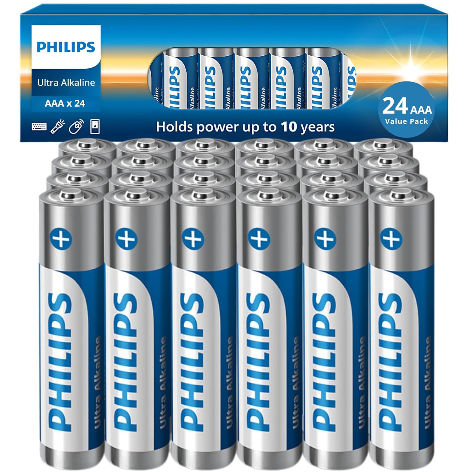 Philips AAA Batteries 24 Pack 1 5v Ultra Alkaline Triple AAA Batteries 10-Year Shelf Life Ultimate Long-Lasting AAA