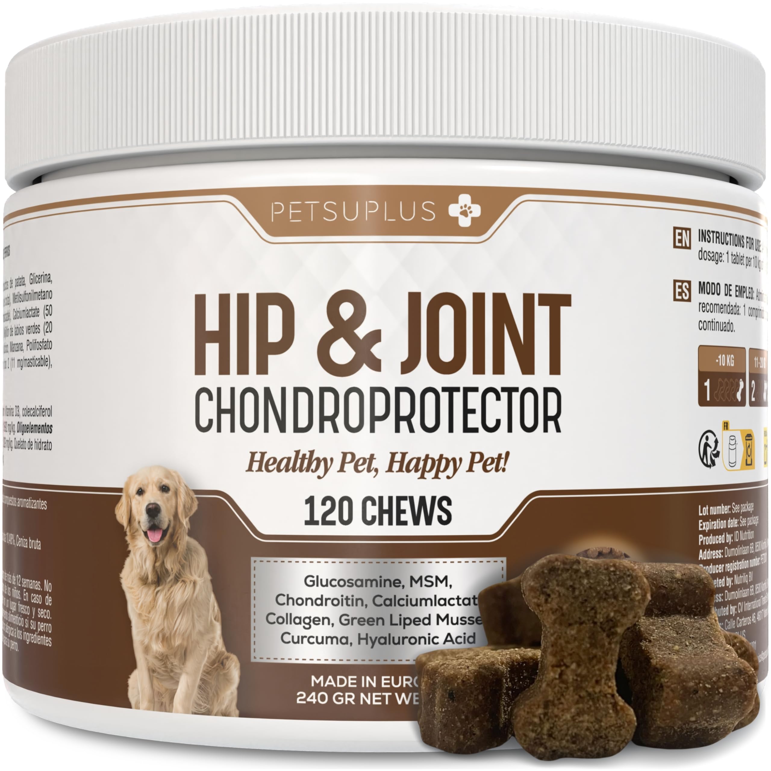 PETSUPLUS Hip & Joint Care. Collagen for Dogs. Dog Joint Supplements with Green Lipped Mussel, Glucosamine, Chondroitin