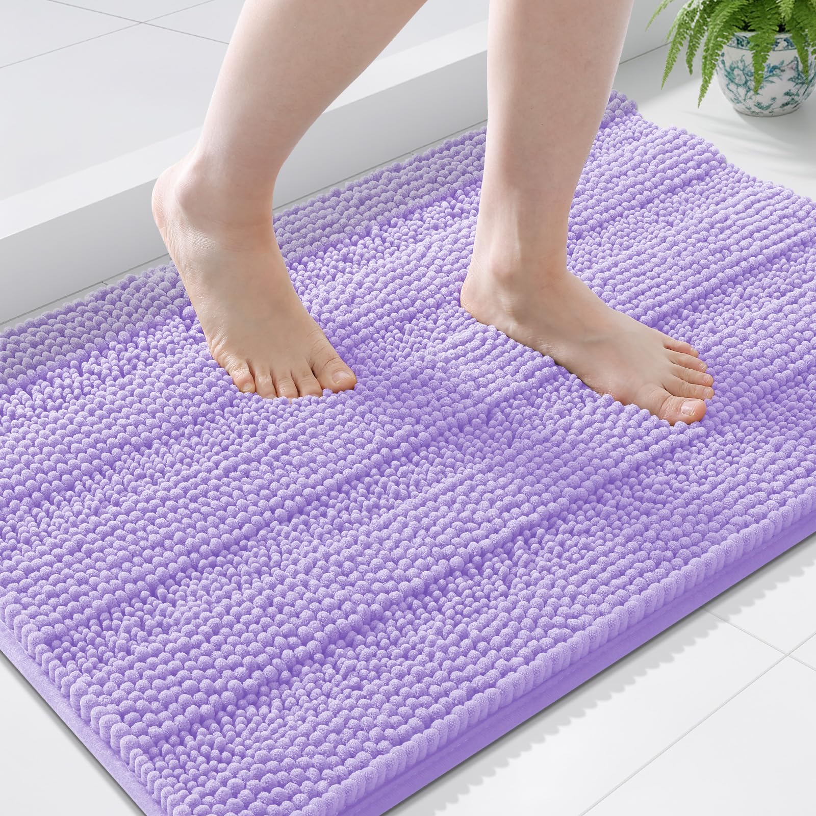 Grandaily Chenille Bathroom Rugs 36x24, Soft Bath Mats, Light Purple
