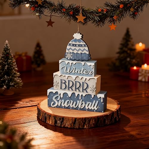 Miniatura 2 de 4 piezas de decoraciones navideñas para interiores - Decoración de mesa de copo de nieve de madera para el hogar - Centro de mesa navideño para la