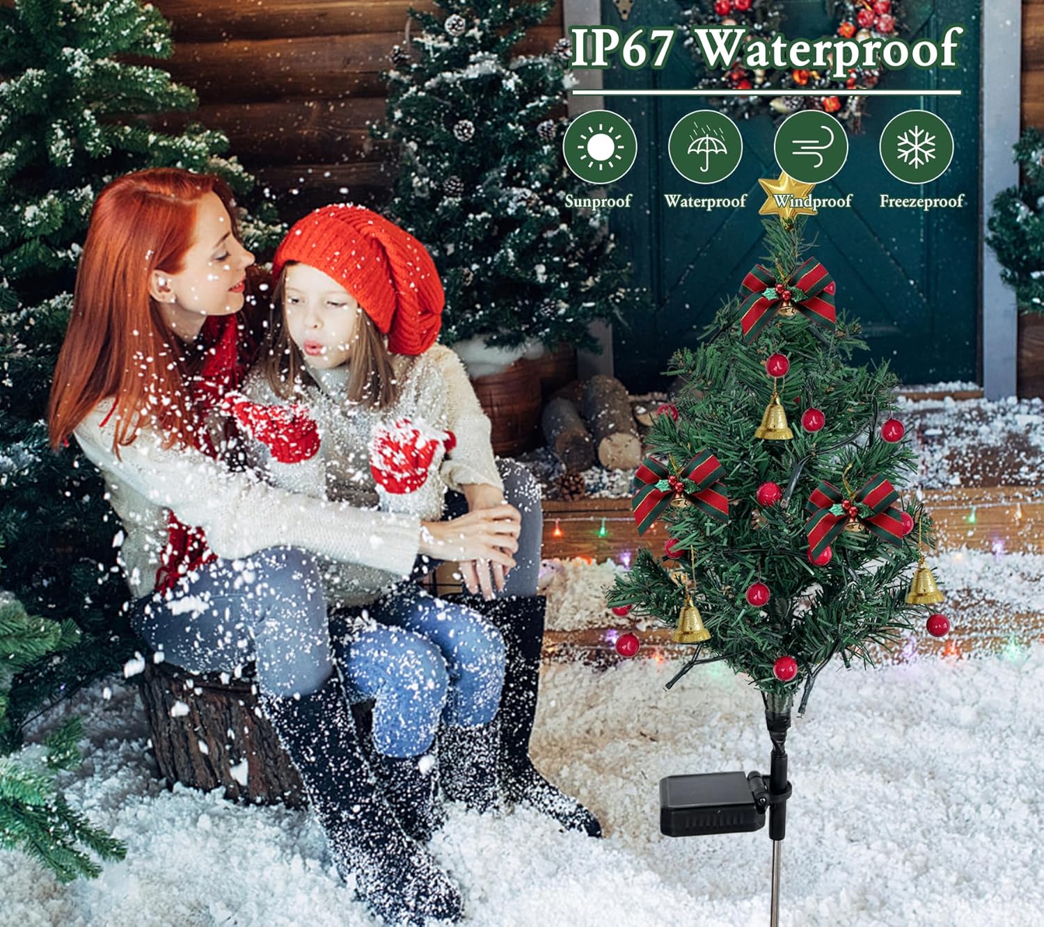 2 Set Solar Christmas Tree Lights Decorations Outdoor Waterproof, 40 LED Lights Christmas Solar Stake Lights Cemetery Christmas Tree for Grave Pathway Outside Garden Yard Lawn