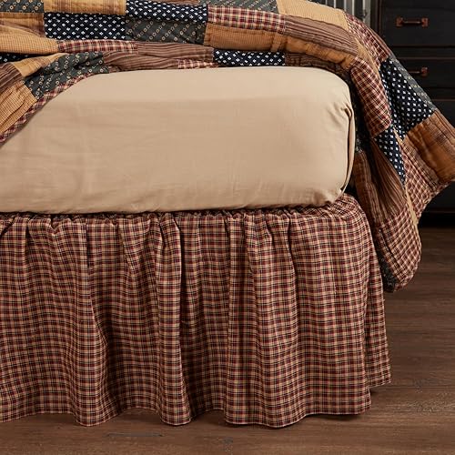 VHC Brands Americana Primitive - Falda de cama roja con parche patriótico, tamaño Queen