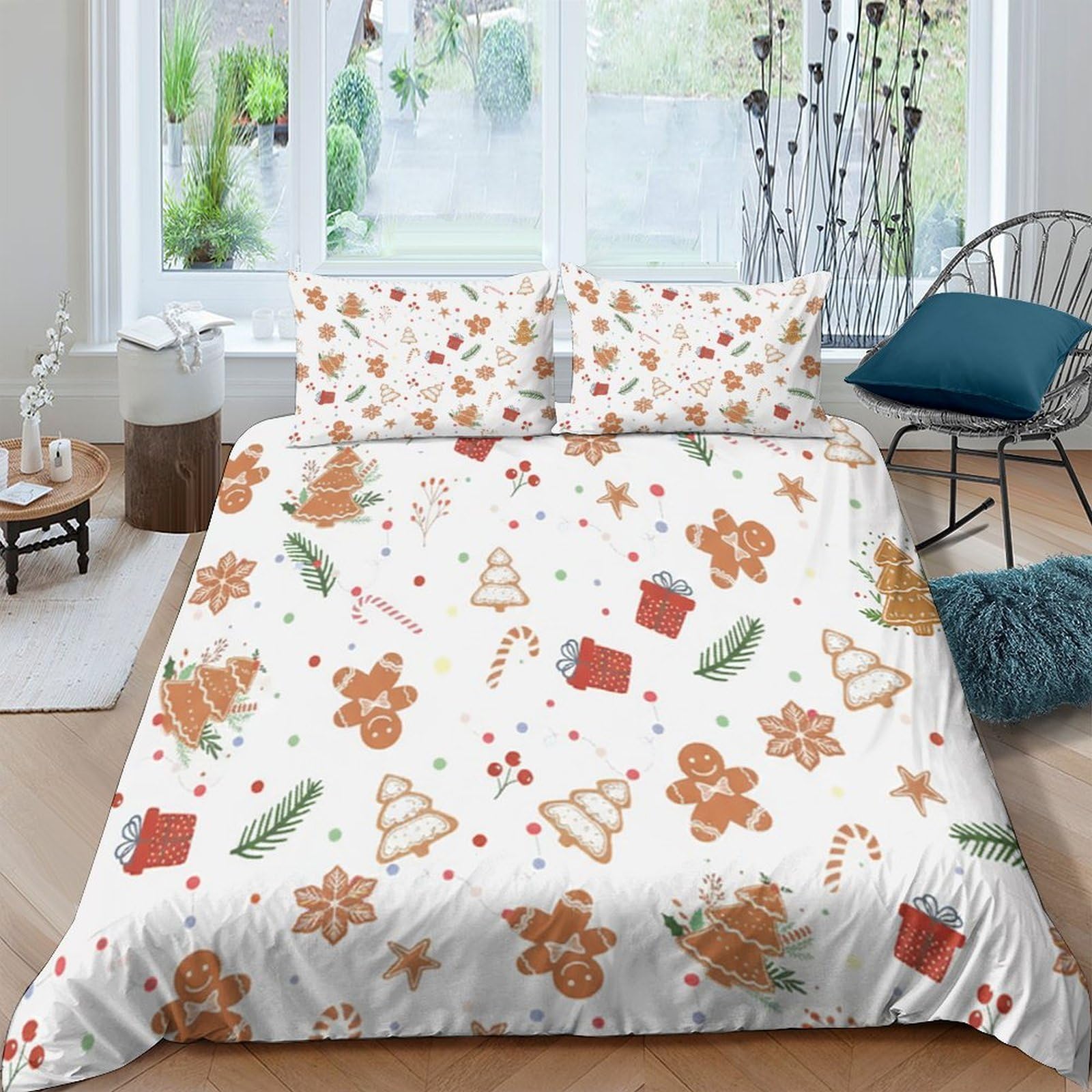 Ctjqhvkz Style-8 3D Printed Gingerbread Cookie Fitted Sheet Microfiber Soft Christmas Tree Bed Cover For Bedroom Dorm Decor Single（135X200cm）