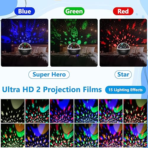 Miniatura 3 de Superhero Night Light Projector for Boy,Kids Night Lights with Spiderman and Star Theme,360 Degree Rotation,15 Mode Color Changing,Birthday Gift