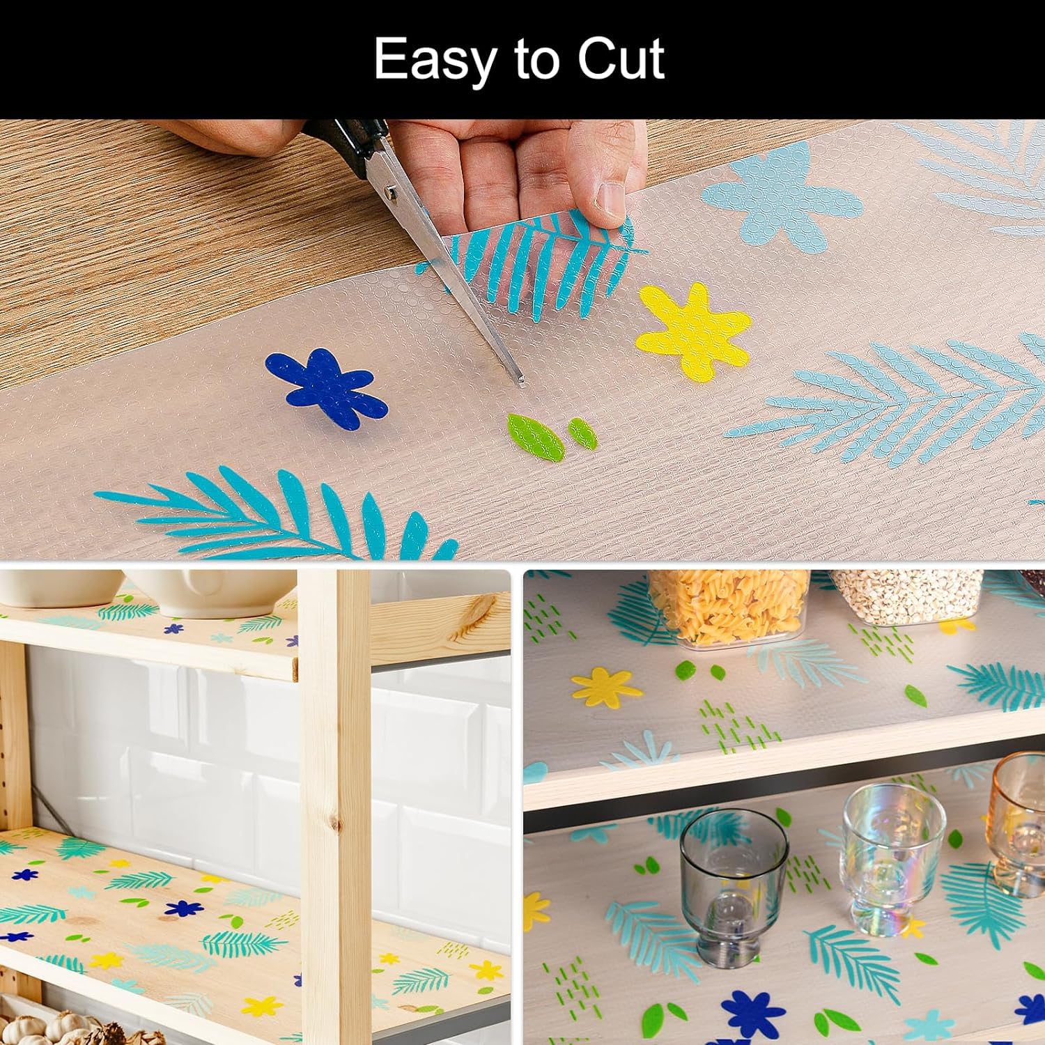 SKYTONE Kitchen Shelf Liner Anti Slip Mat EVA Food Grade Multipurpose Washable Sheet for Fridge, Shelf Liner, Table, Kitchen Drawer Mat - 45 X 300 CM (Y + G Flower) 4