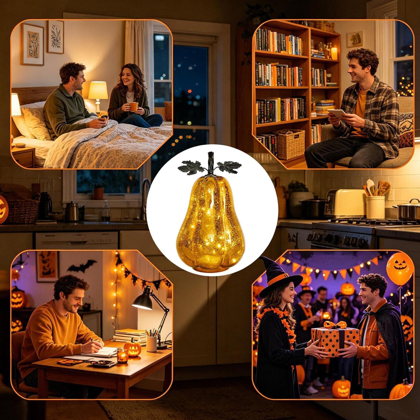 Szklane Dynie z Lampkami Halloween Lampa Dekoracyjna