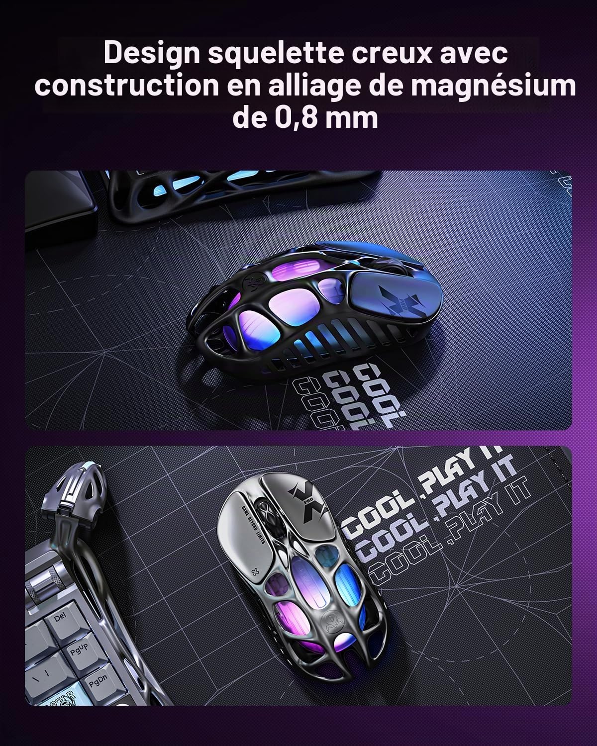 GravaStar Mercury X Pro Souris de Jeu Esports sans Fil Ultra légère en Alliage de Magnésium, 8K Hz HyperPolling, Design léger 49g, 32K DPI, Capteur Paw 3950, Tri-Mode, RGB, Boutons programmables-Noir