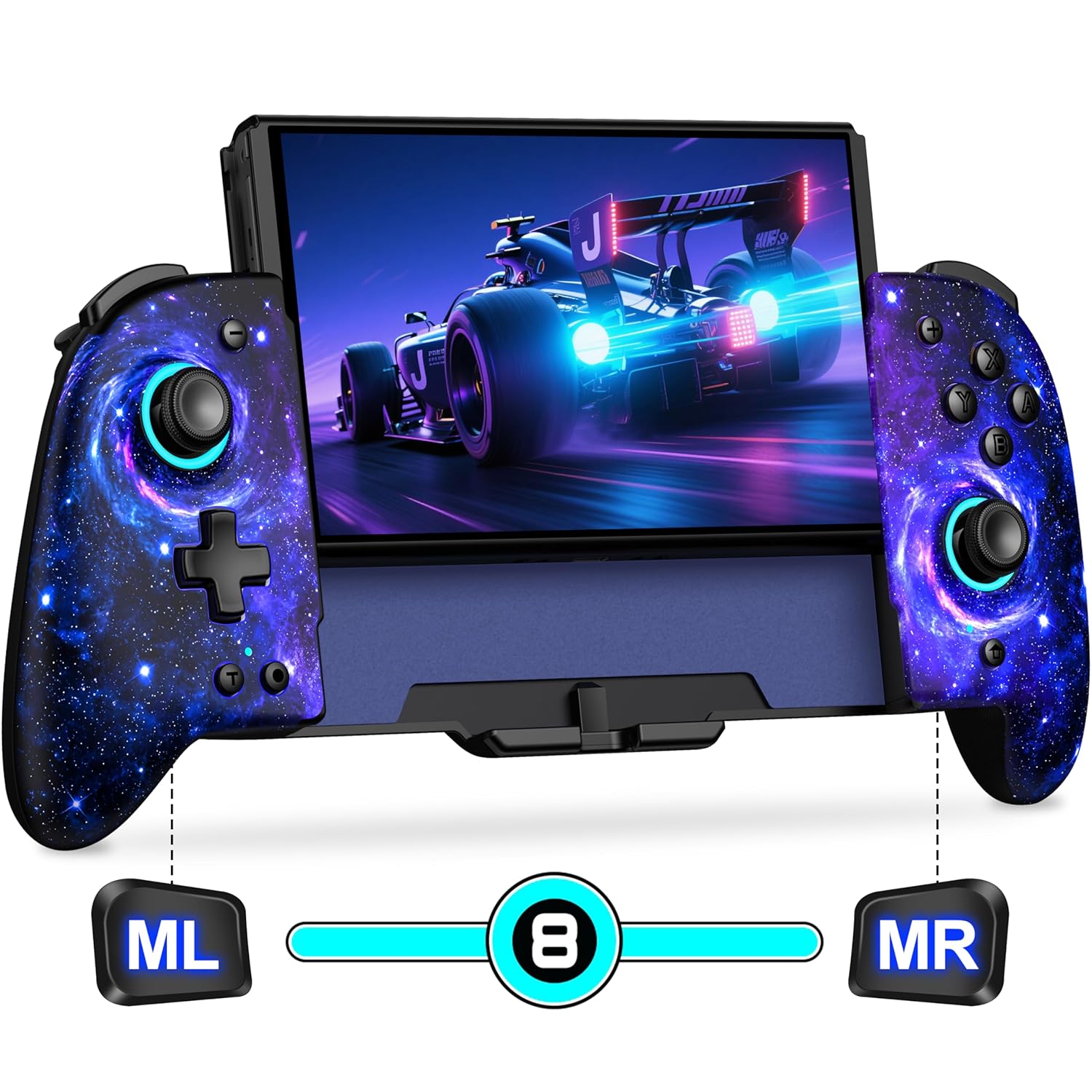 Product image of Gammeefy Switch Controllers, Hall Effect Joystick Switch Joypad forSwitch/OLED, Full-Size Grip Wireless Switch Pro Controller with 9 Color Lights. Ideal for Those Who Prefer Handheld Mode