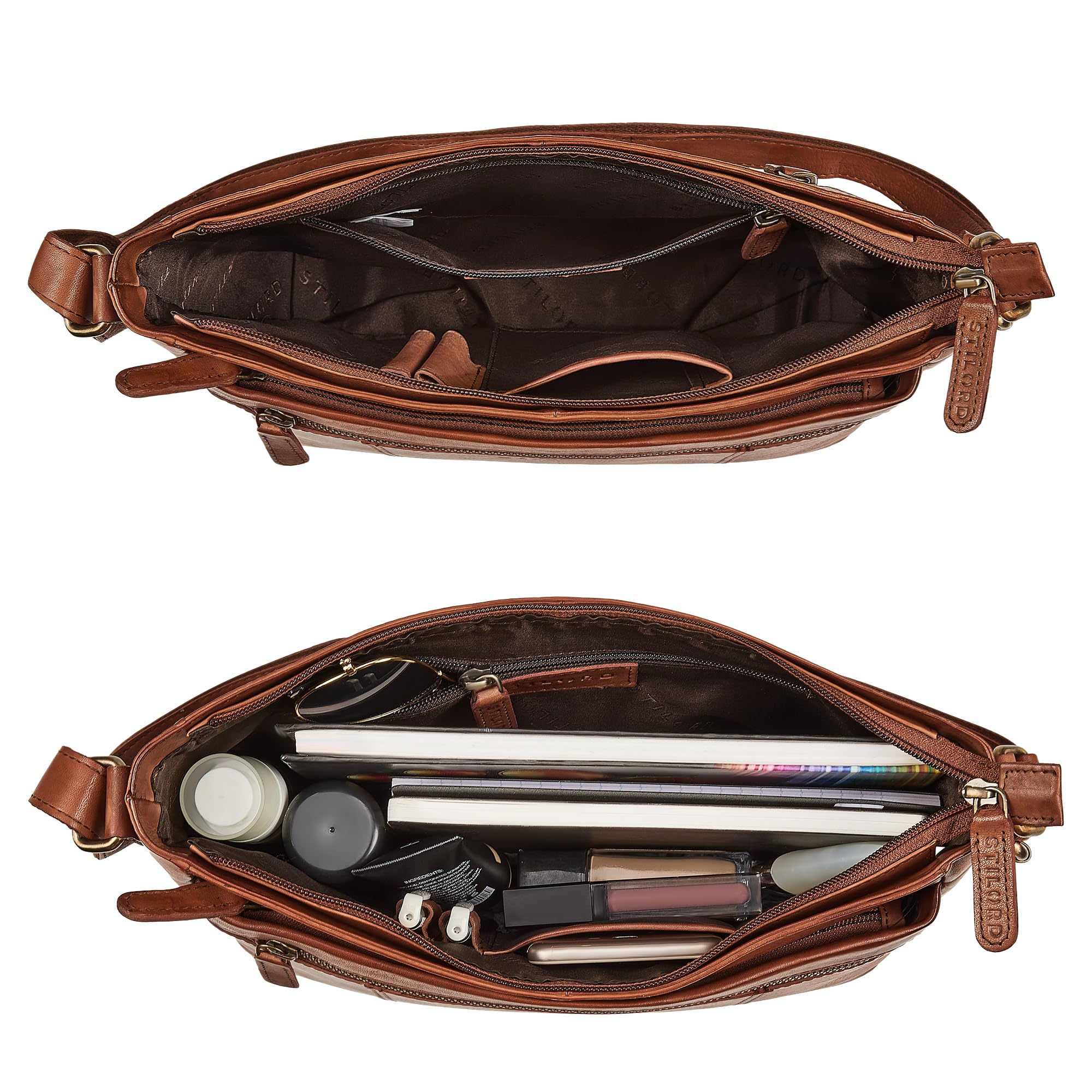 STILORD "Bianca Mittelgroße Ledertasche Damen Handtasche Schwarz Mittelgroß Echtleder Damentasche Vintage Umhängetasche Leder Schultertasche Crossbody Bag mit Reißverschluss