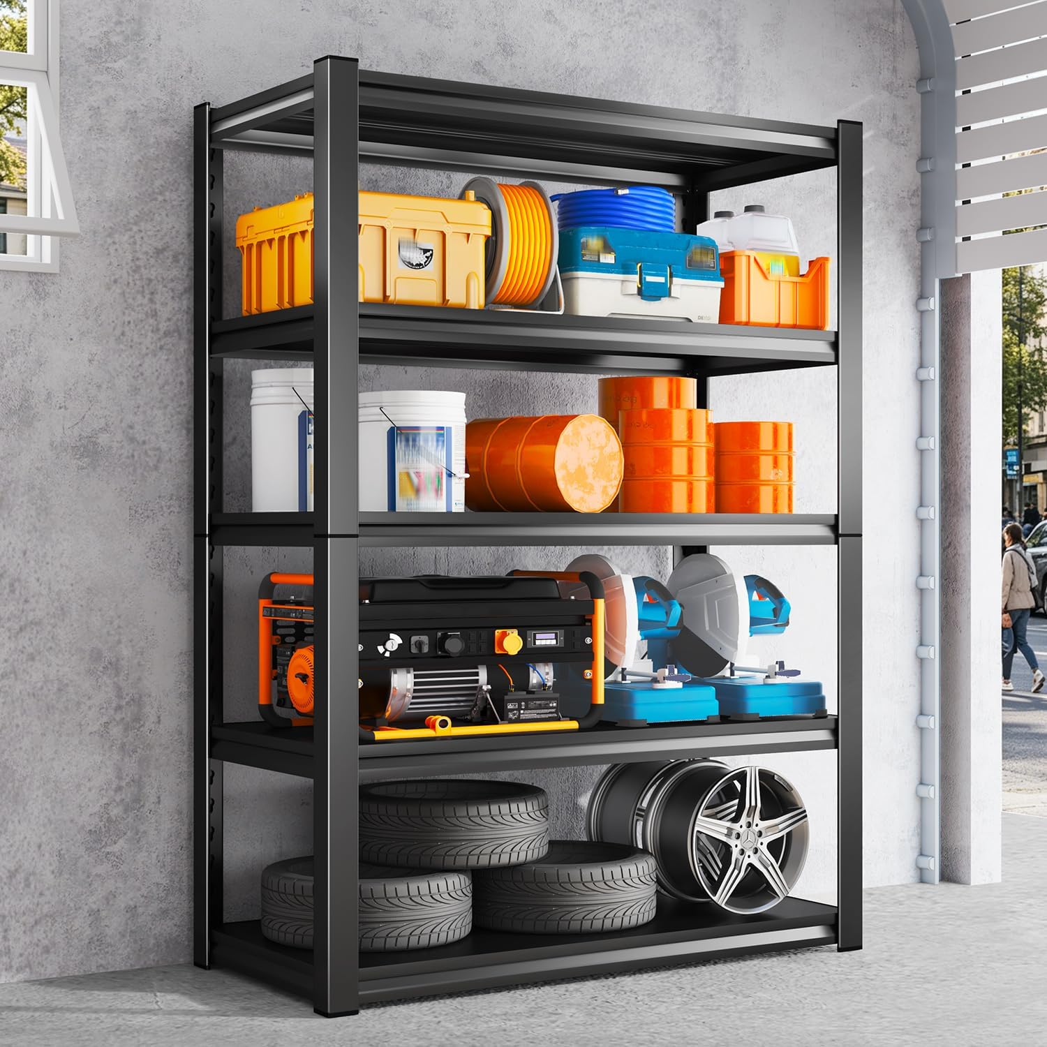 Garage Shelving Heavy Duty Adjustable Storage Shelves 3000LBS Garage Shelves,5-Tier Metal Shelving Unit, Easy Assembly Storage Rack for Warehouse, Basement, Black (16" D x 36" W x 72" H)