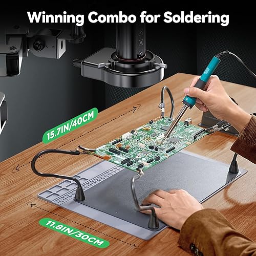 Miniatura 5 de Microscopio digital de enfoque automático 4K, microscopio de soldadura HDMI de 10 pulgadas con estación de manos de ayuda y brazo flexible para