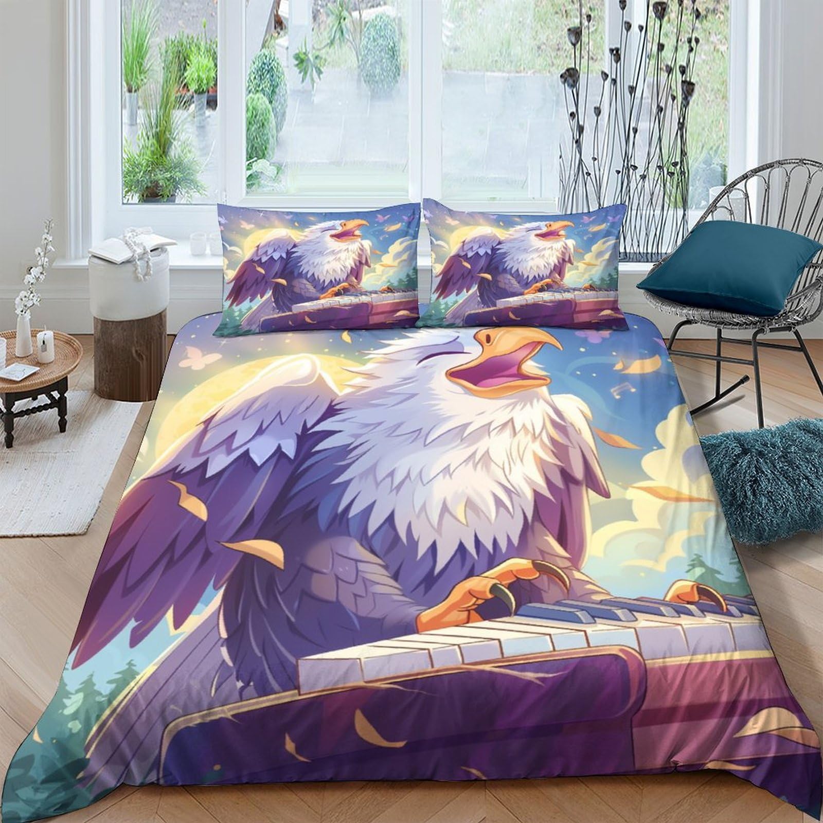 Housse de couette aigle 3D facile d'entretien pour lit double enfant sans repassage