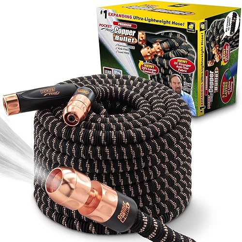 Pocket Hose Copper Bullet Manguera de jardín expandible de 100 pies, como se ve en la televisión, sin plomo, conectores más grandes, nuevo tubo