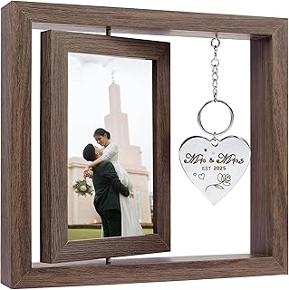 Wedding Gifts for Couples 2025,Rotating Floating Mr and Mrs Picture Frame,4x6 Rustic Picture Frame Engagement Gifts for Couples,Bridal Shower Gift for Bride to Be