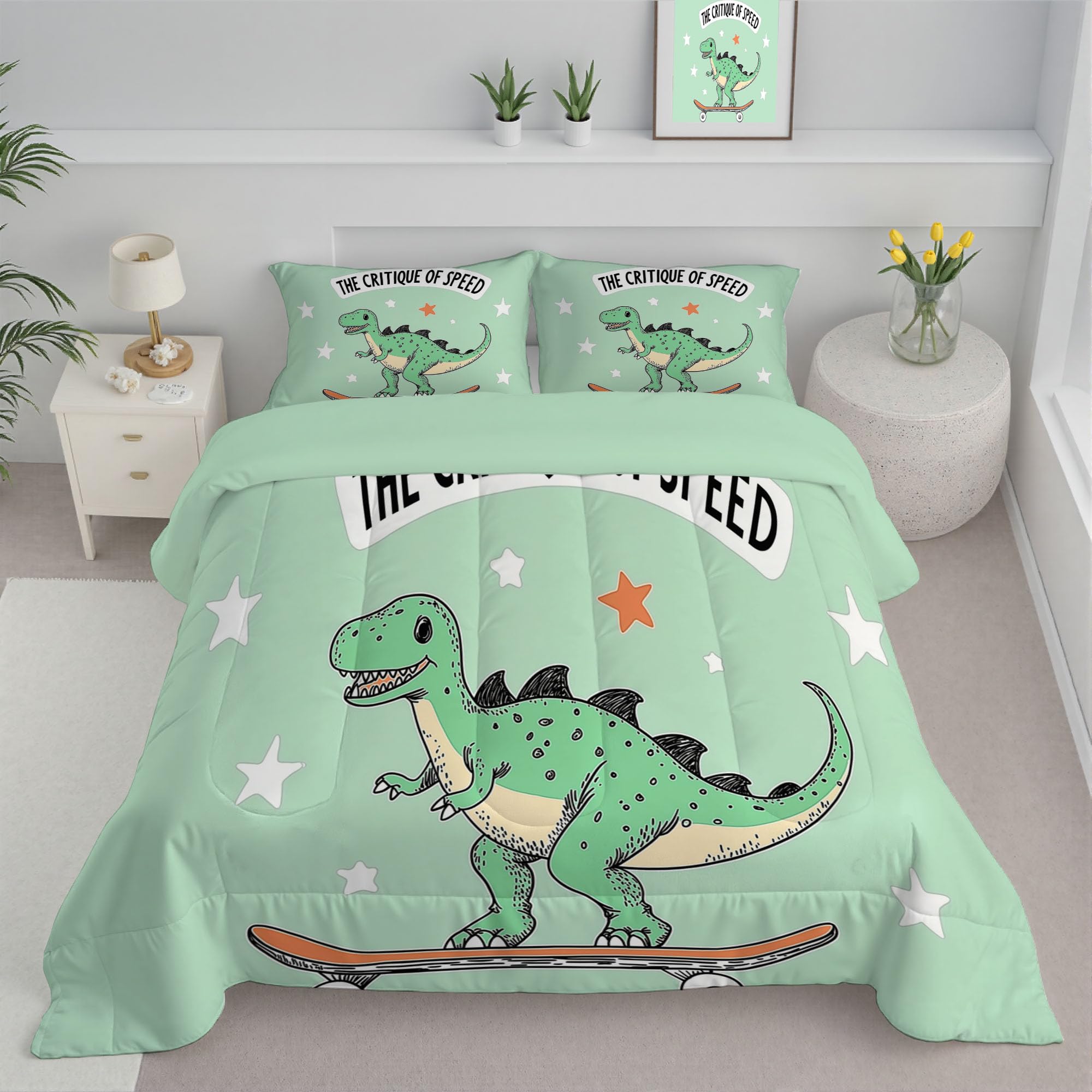 Couette enfant lavable anti-transpiration sans housse 140x200 dinosaure skate douce