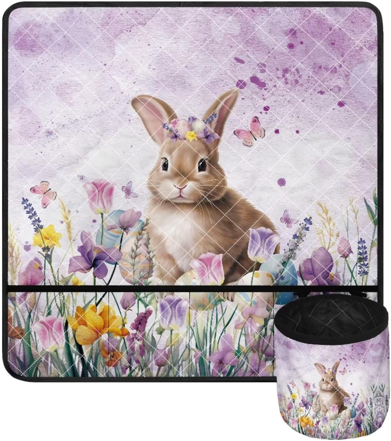Easter Printed Sewing Machine Pad Compatible with Most Standard Singer, Brother & Bernina Sewing Machine Cute Rabbit Sewing Machine Mat with Attached Holder