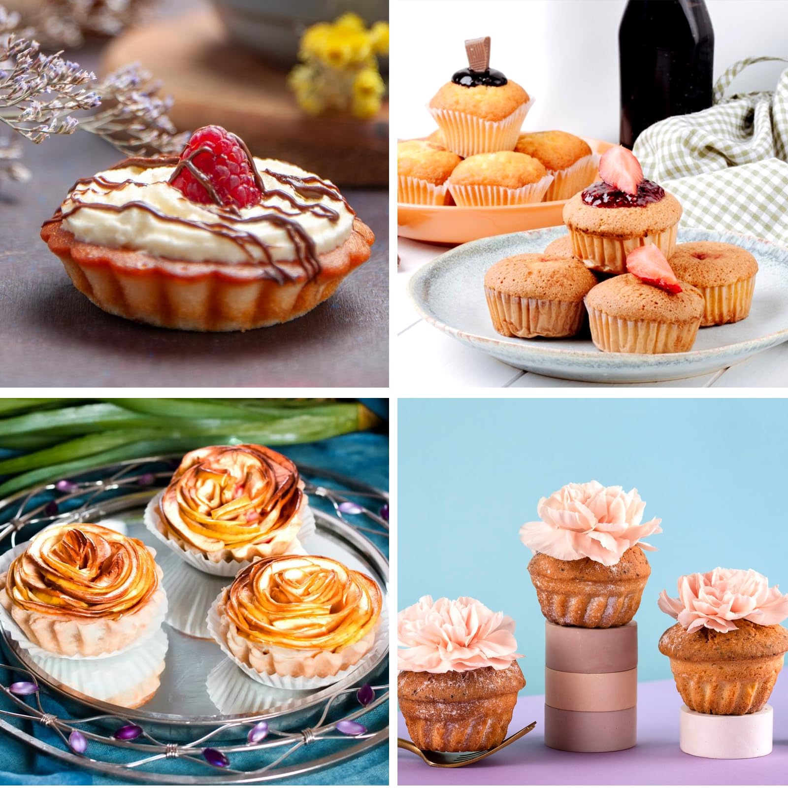 Mini-Kuchenform, geriffelt, 16 Stück, 11,4 cm, schwarz, antihaftbeschichtet, geriffelt, Karbonstahlrohr, Metallrohr, Backform mit Blumenform, für Cupcakes, Brot, Bayern, Brownie