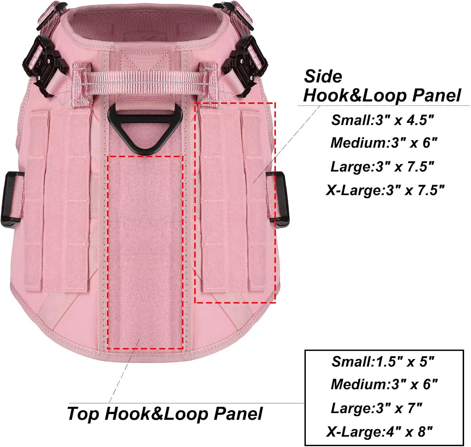 ICEFANG Tactical Dog Harness,Medium Size, 2X Metal Buckle,Working Dog MOLLE Vest with Handle,No Pulling Front Leash Clip,Hook and Loop Panel (Pink, M (Pack of 1))
