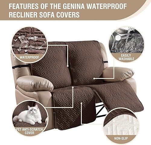 Miniatura 5 de Fundas impermeables para sofá biplaza reclinable, 100% de protección, fundas de sofá antideslizantes de 2 plazas, fundas protectoras de muebles