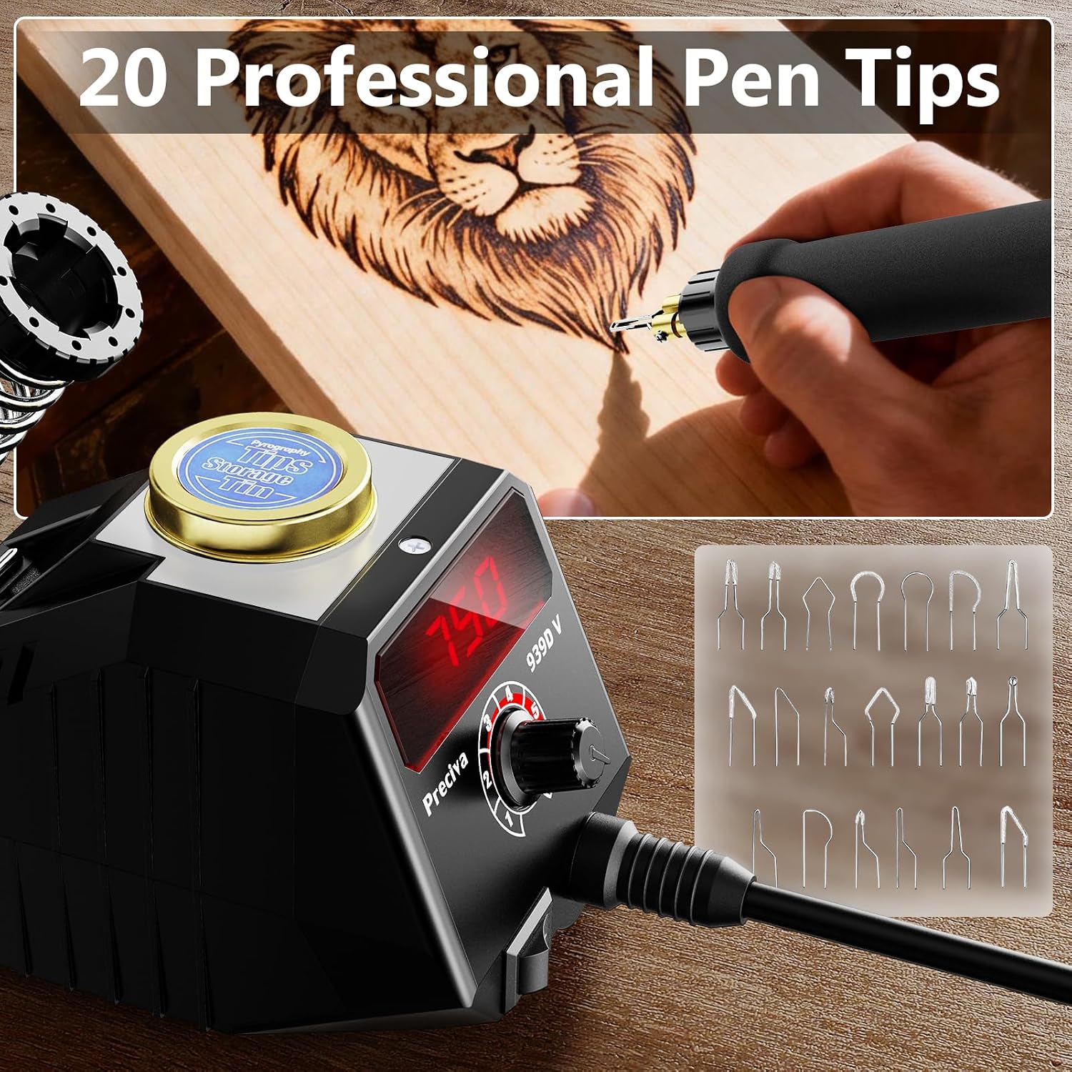 Wood Burning Kit,40W Wood Burning Pen with Adjustable Temperature 482°F–1382°F & Digital Display, Wood Burning Tool Kit with 20pcs Tips and Heat-Resistant Handle for Wood & Leather Crafts