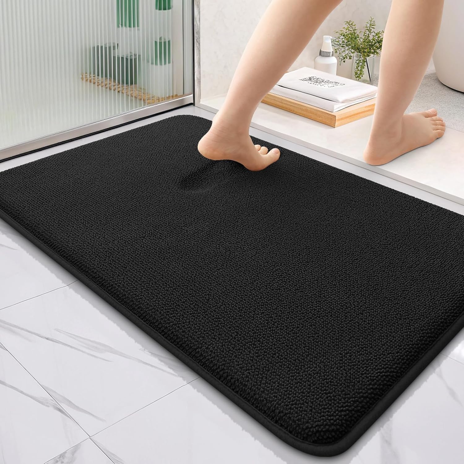 smiry Thick Memory Foam Bath Mat,60 x 90 cm,Extra Soft Absorbent Bathroom Mat,Non-Slip Quick Dry Bath Mats for Bathroom,Machine-Washable Bath Rug Foot Mat,Black — image 1