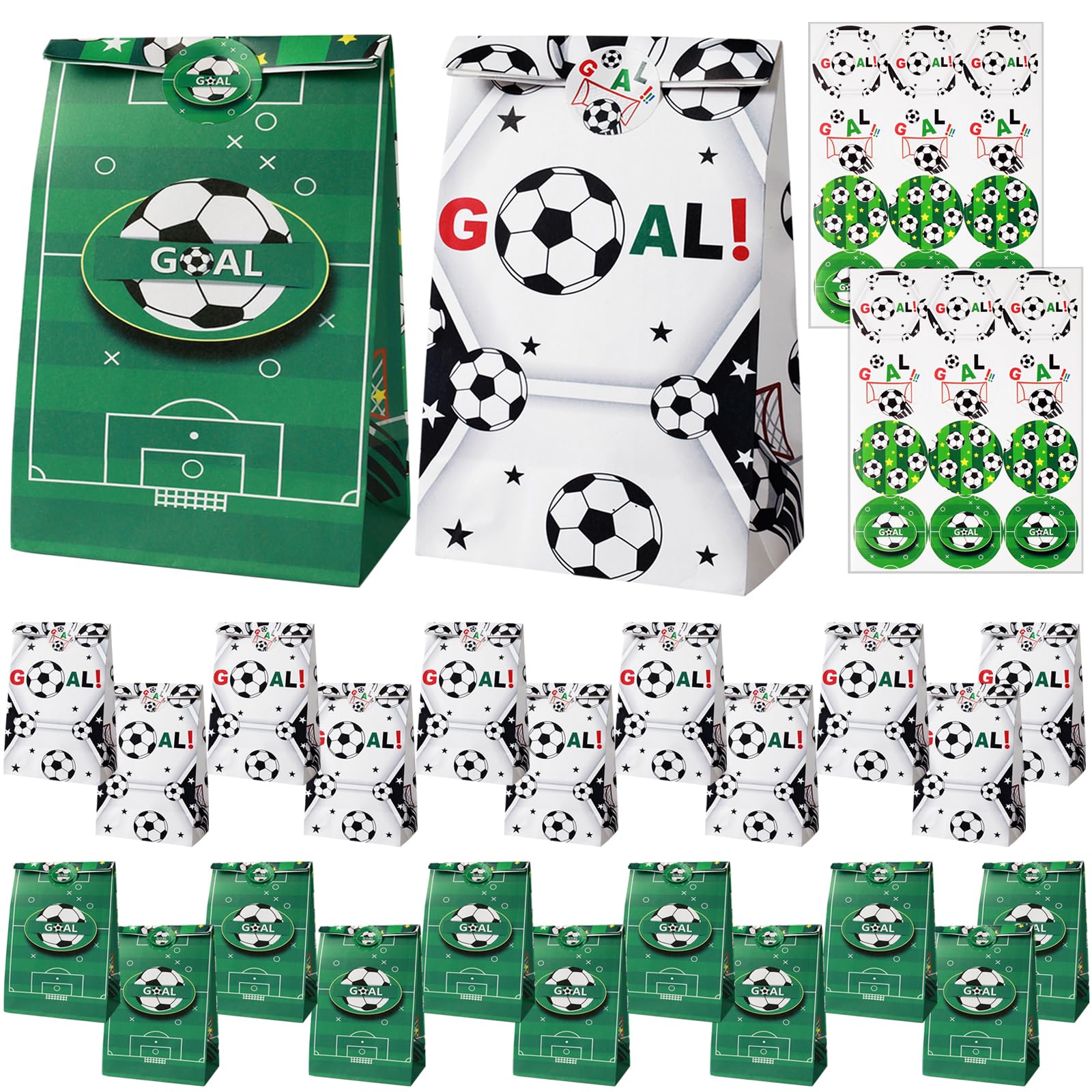 Sacchetti Regalo Compleanno Calcio, 30 Pezzi Borsa Regalo Tema Calcio, Bustine Regalini Festa Bambini, Sacchetti per Caramelle Compleanno con Maniglia, Confezionamento Regali, Articoli Feste (Verde