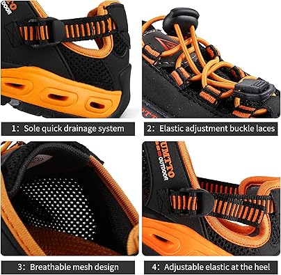 HUMTTO Men's Amphibious Water Shoes - Hiking Sandals for Men Outdoor Water Sandal Closed Toe Non-Slip River Shoes Summer Quick Drying Aqua Shoe