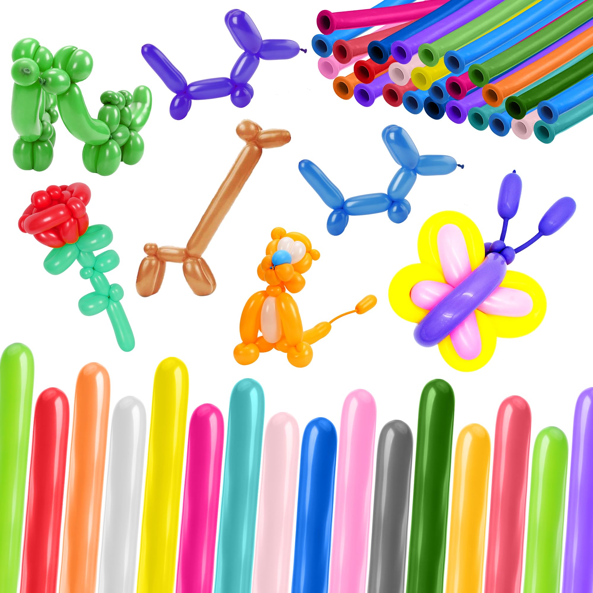 260 Matt Mixed Color Balloons, Ideal for Balloon Arch & Animals Kit, 50 Long Balloons per pack