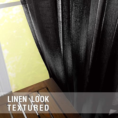 Miniatura 8 de KOUFALL Cortinas traslúcidas negras de 84 pulgadas de largo para sala de estar, juego de 2 paneles de cortinas de lino sintético con bolsillo para