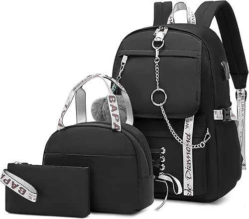 Miniatura 7 de Spotted Tiger Mochila escolar para niñas, mochila con lonchera, mochilas para adolescentes y niñas, mochila escolar, Negro -, Grande, Estética