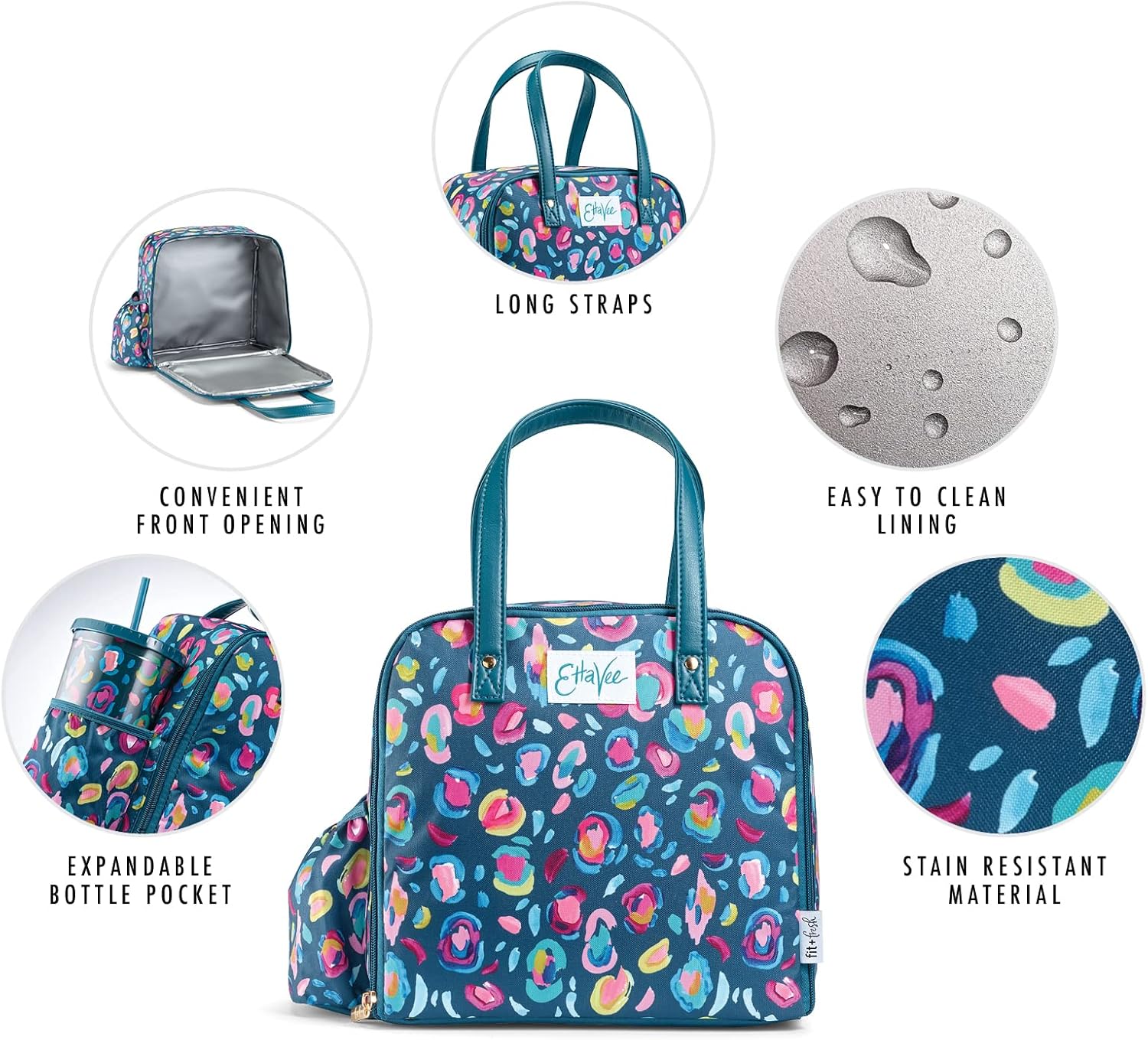 Fit & Fresh Lunch Bag For Women, Insulated Womens Lunch Bag For Work, Leakproof & Stain-Resistant Large Lunch Box For Women With Containers, Tumbler and Ice Pack, Zipper Closure Wichita Bag Leopard - Image 2