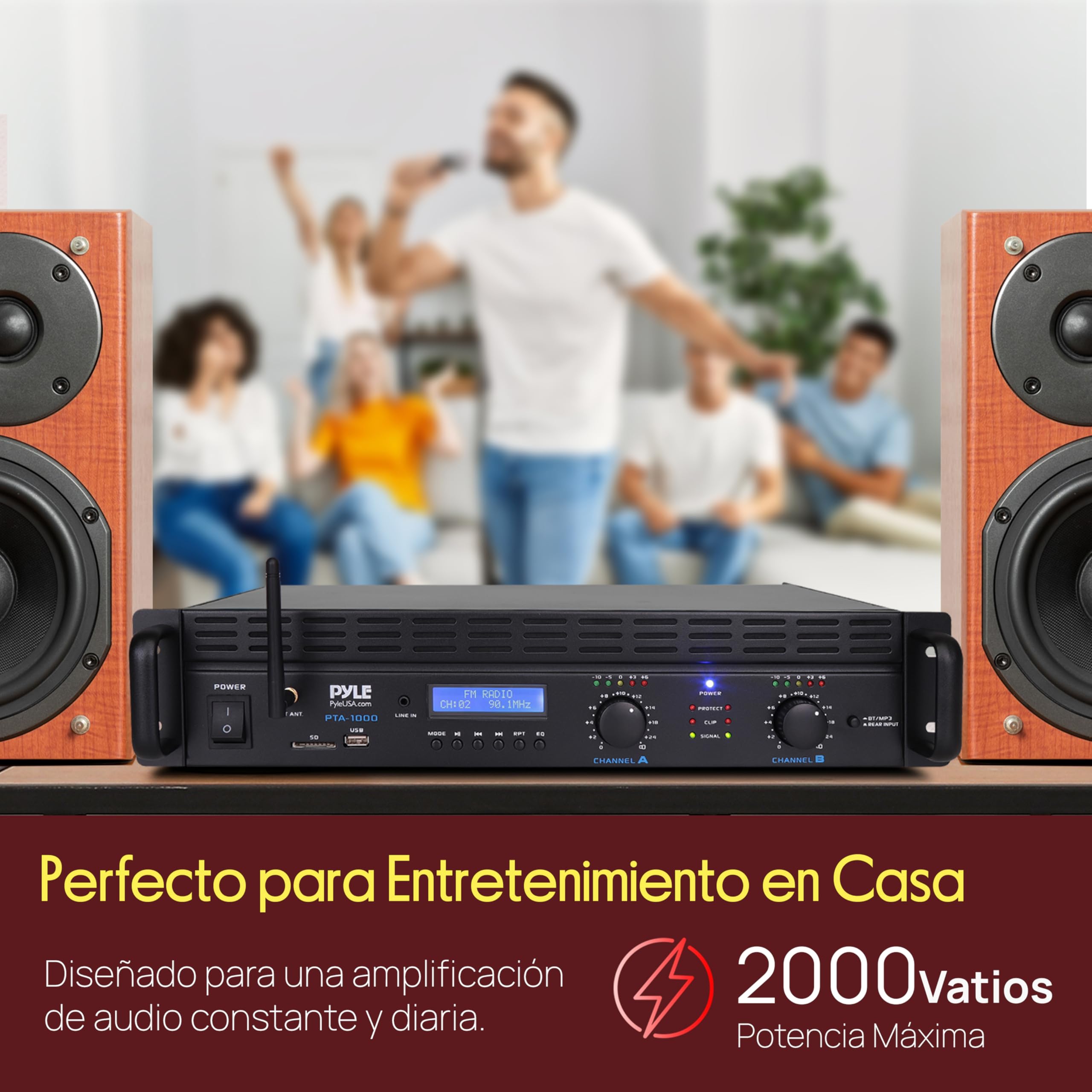Pyle Amplificador de Potencia Bluetooth de 2 Canales, 2000 W, Montaje en Rack, Receptor estéreo inalámbrico de Audio Profesional con Entrada TRS XLR, LCD, Modo Puente, Ventilador de refrigeración
