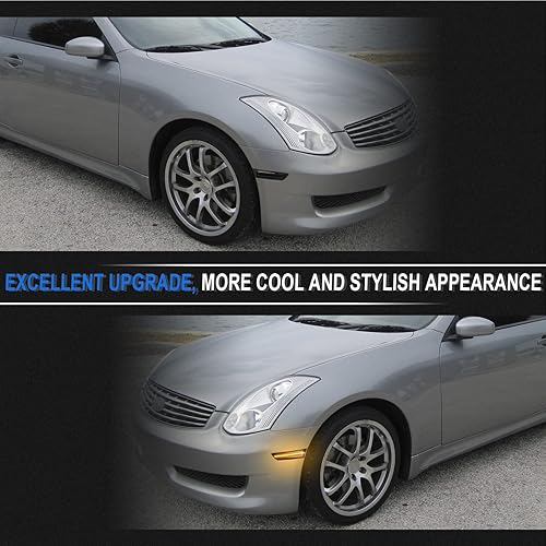 Miniatura 4 de Conjunto de luz LED de posición lateral para parachoques delantero compatible con G35 Coupe 2003-2007Skyline V35 Coupe 2002-2007, lente ahumada