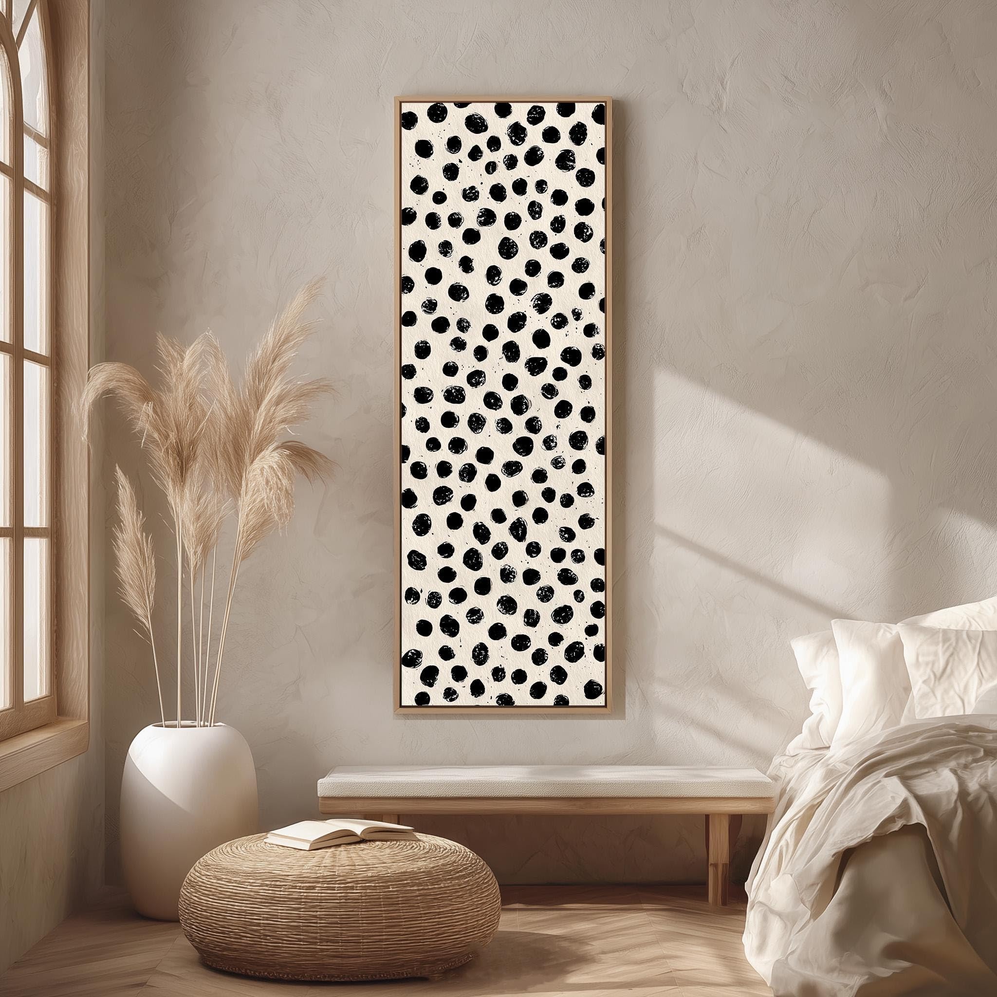 Xbtykpb Frameless Tall Skinny Dalmatian Print, Long Vertical Dot Canvas, Framed Narrow Boho Wall Art, Black White Pattern,Minimalist Decor(65X195cm/Frameless)