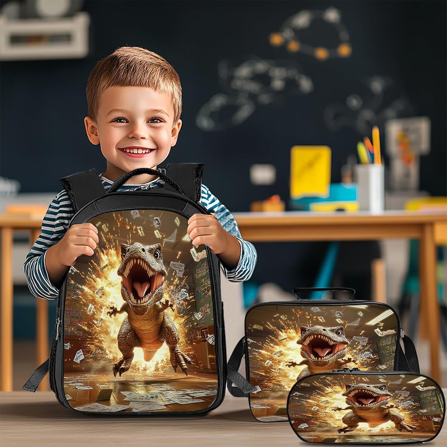 Dinosaur Backpack for Kids Girls Boys School Bag Cute Backpacks With Lunch Pack Pencil Case 3pcs Children Bookbag Set