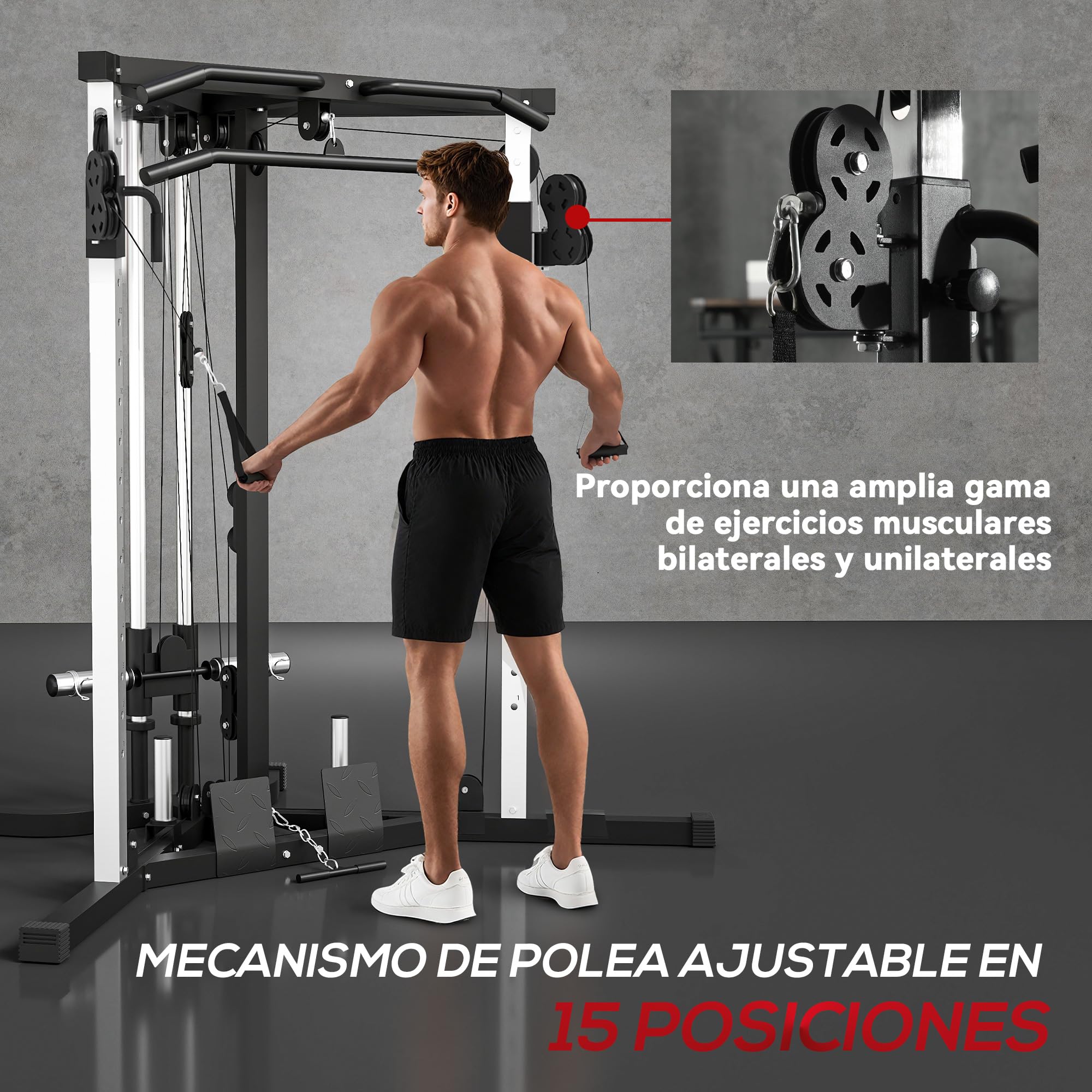 SPORTNOW Multiestación Musculación Máquina de Musculación Entrenamiento para Fitness Gimnasio en Casa,Ejercitar Parte Superior Cuerpo