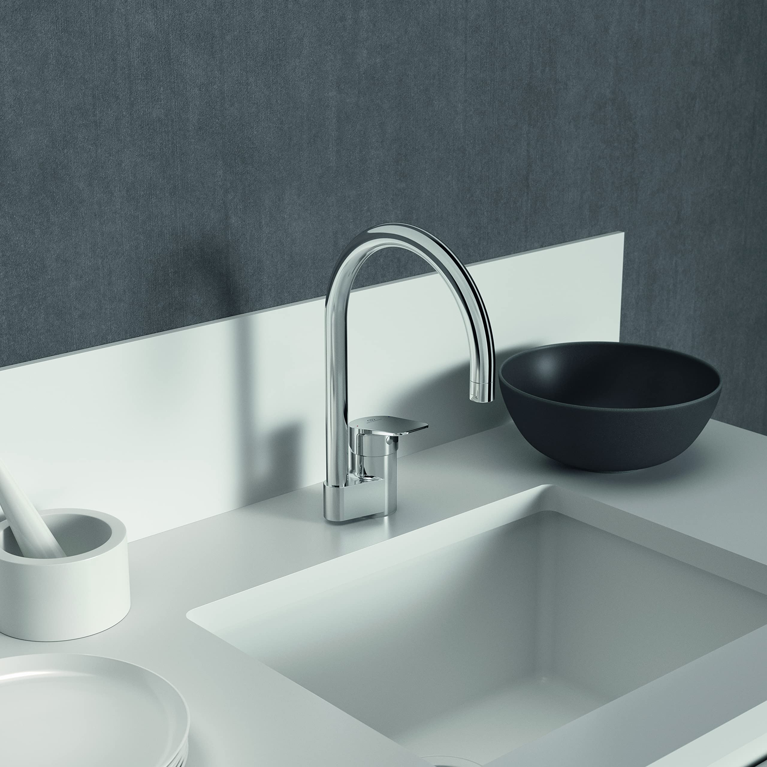Ideal Standard - Ceraplan Miscelatore Monocomando da appoggio su lavello con bocca di erogazione orientabile, Cromato, Bocca Alta - h 182mm