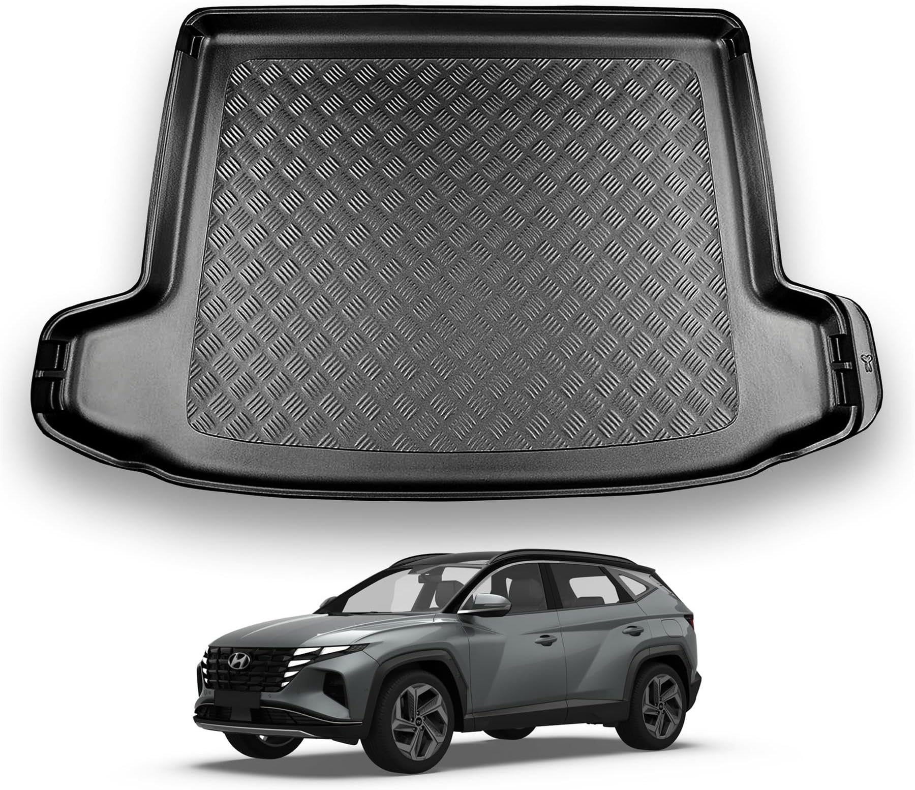 NOMAD Hyundai Tucson (2021+) Boot Liner [Upper Boot Position] Tailored Fit Car Floor Mat Protector Non Slip Waterproof Raised Edges Compatible Custom Fit Accessory Black Dog & Pet Friendly