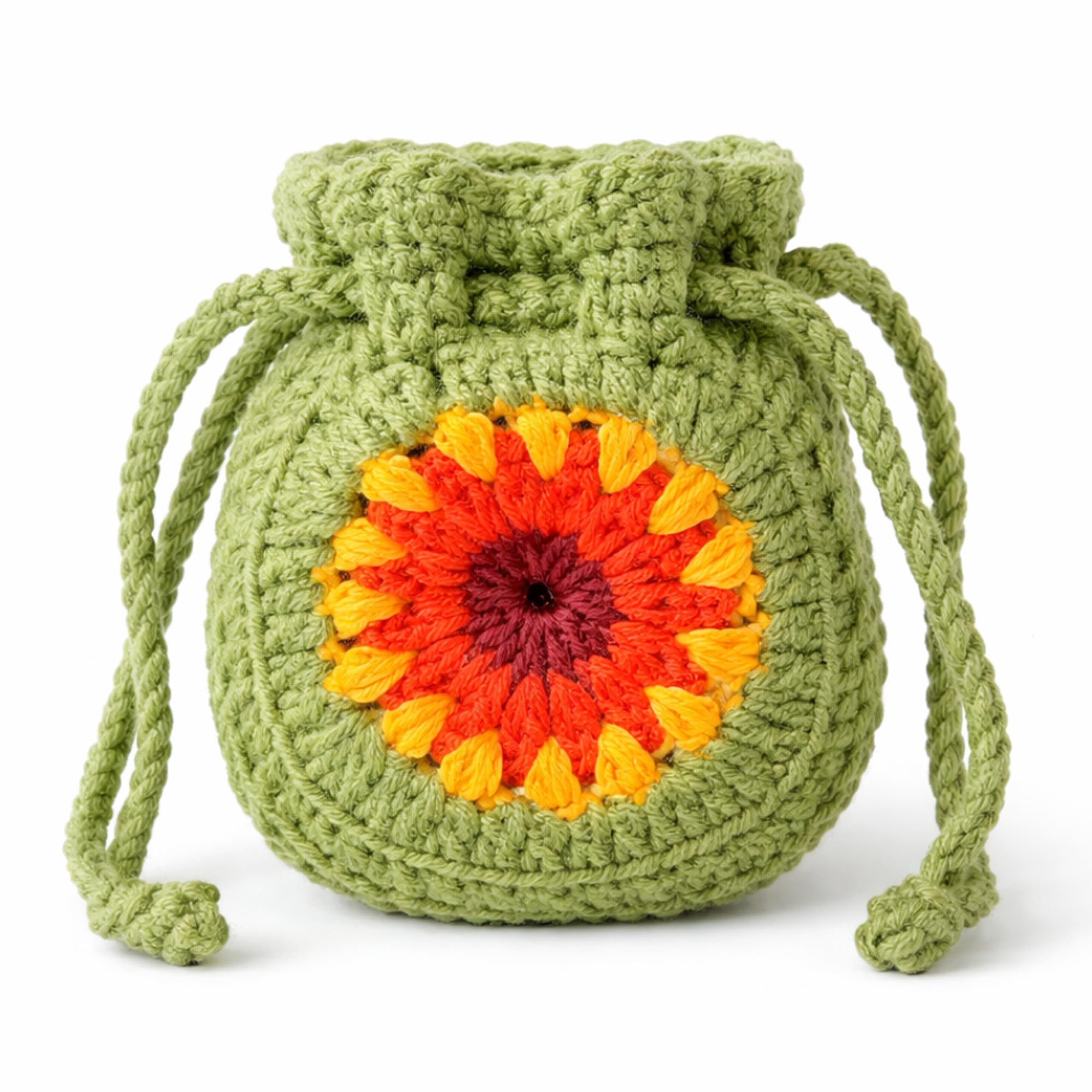 Bunaav Handmade Crochet Pouch Compatible with AirPods Charging Case, Sunflower Drawstring Mini Potli for Earbuds, Coins, Rings & Tiny Essentials, Sage Green-picture-20