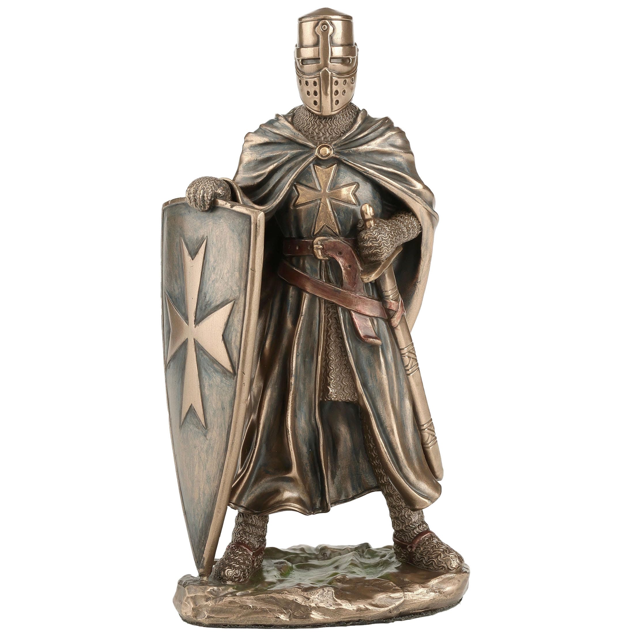 Veronese Design 6 3/8 Inch Maltese Knights Hosipitaller Sword and Shield Cold Cast Resin Bronze Finish Statue Collectibles